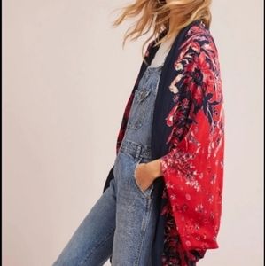 Red Floreat cocoon kimono